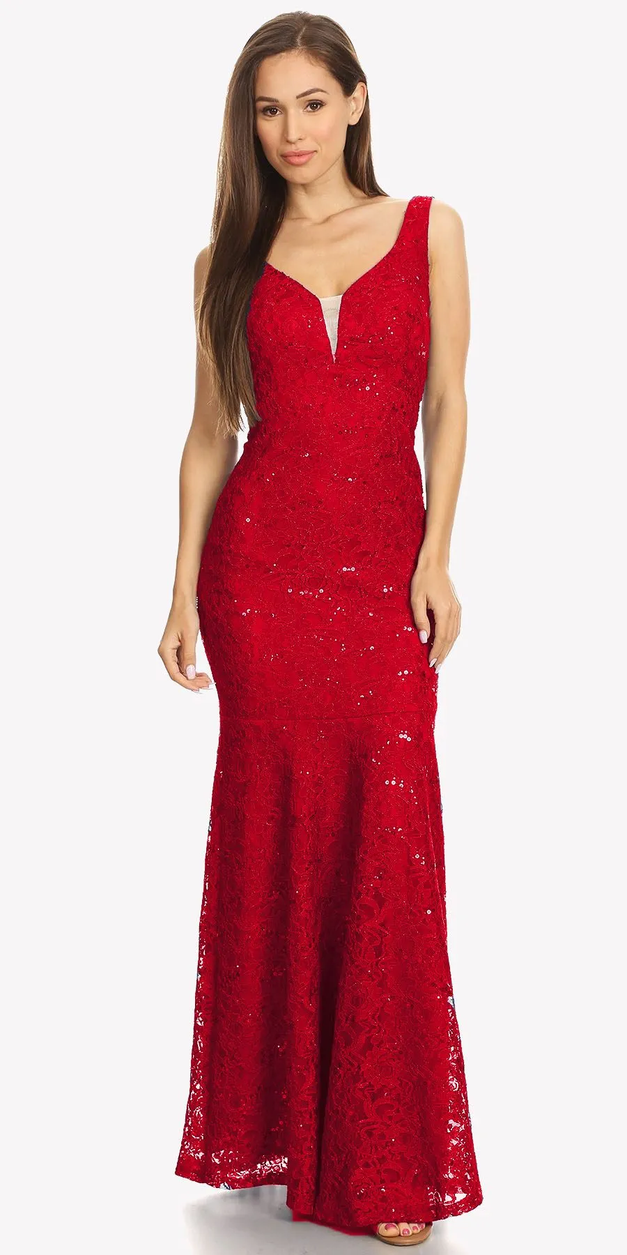 Eureka 5010 Lace Mermaid Gown V-Neck with Mesh Panel