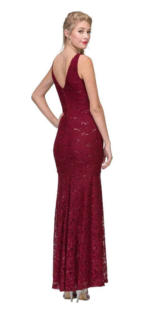 Eureka 5010 Lace Mermaid Gown V-Neck with Mesh Panel