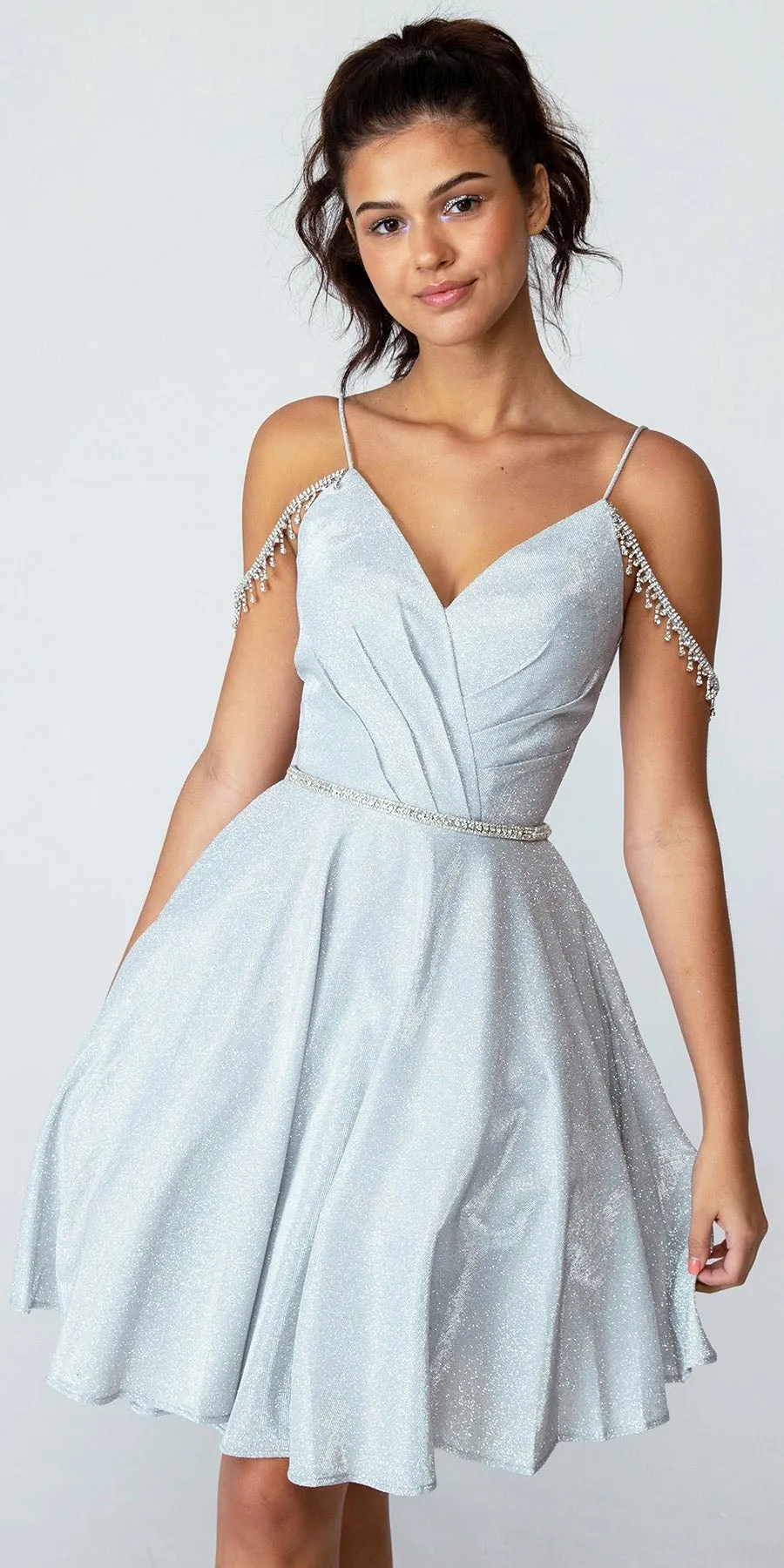 Eureka 9722 V-Neck Cold-Shoulder Homecoming Short Dress