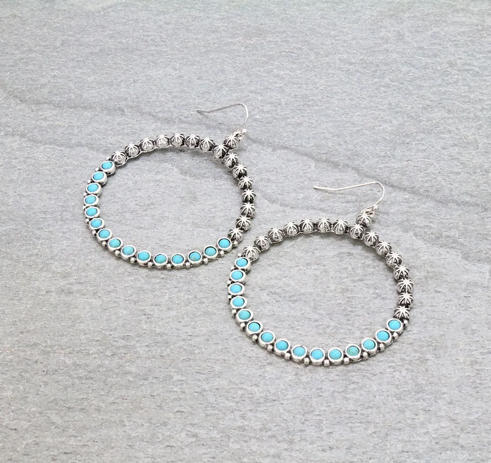 Evalyn Fashion Stamped Open Frame Earrings - Turquoise