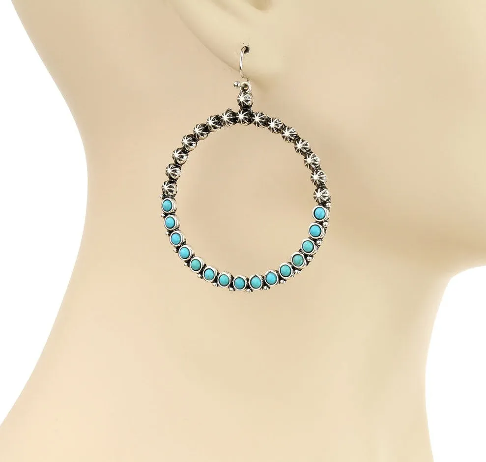 Evalyn Fashion Stamped Open Frame Earrings - Turquoise