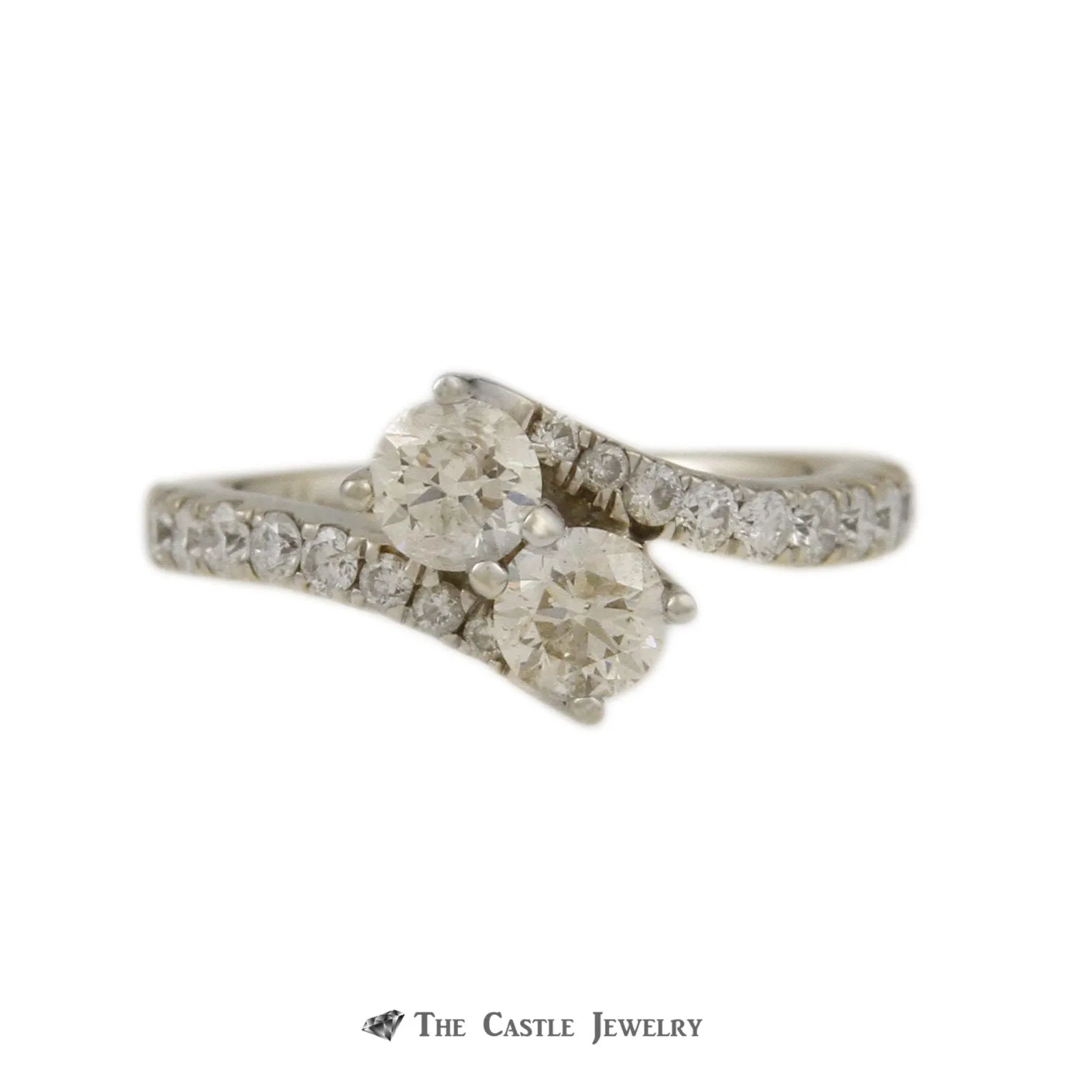 Ever Us 1cttw Double Round Brilliant Cut Diamond 2 Stone Ring w/ Diamond Sides in 14K