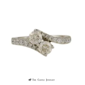 Ever Us 1cttw Double Round Brilliant Cut Diamond 2 Stone Ring w/ Diamond Sides in 14K