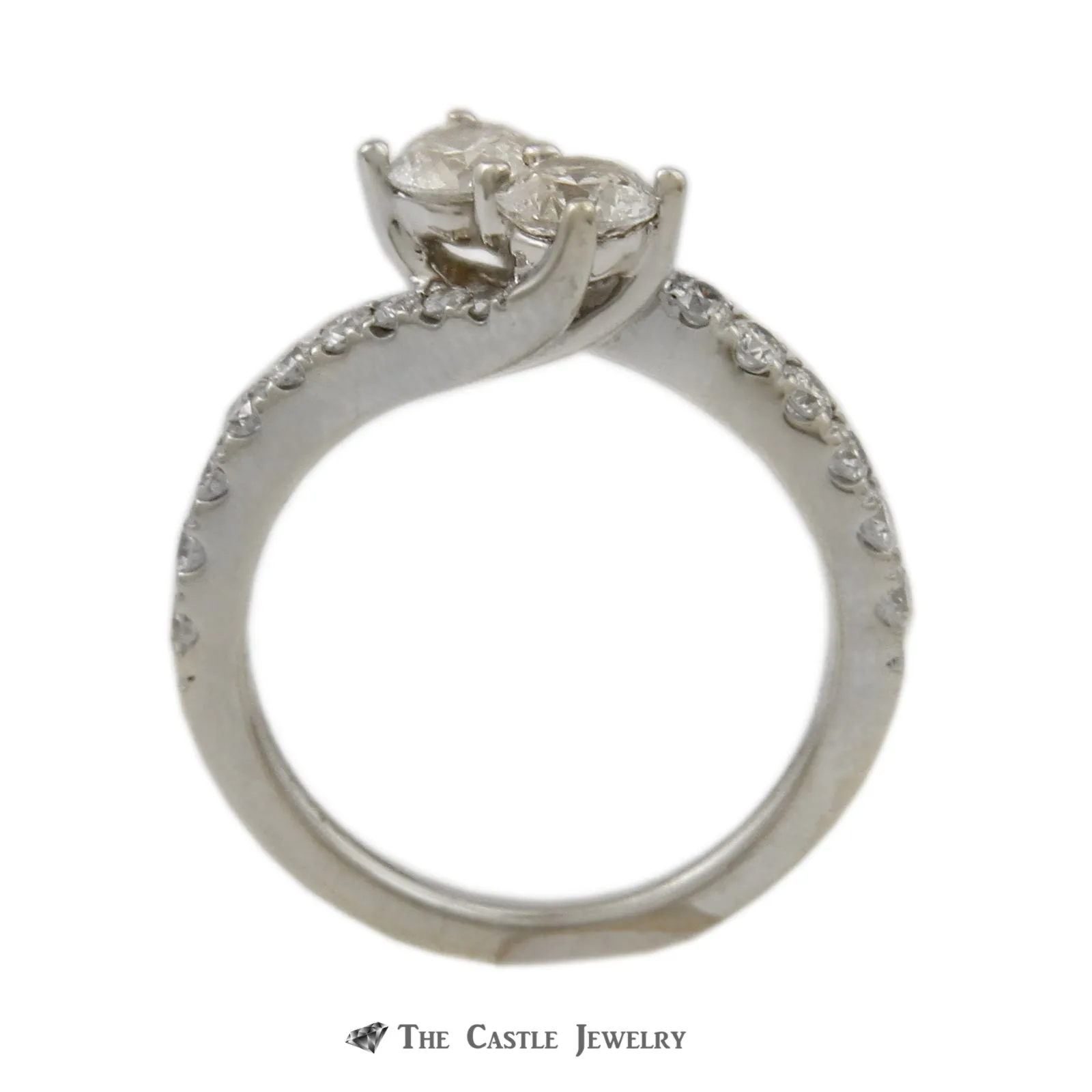 Ever Us 1cttw Double Round Brilliant Cut Diamond 2 Stone Ring w/ Diamond Sides in 14K