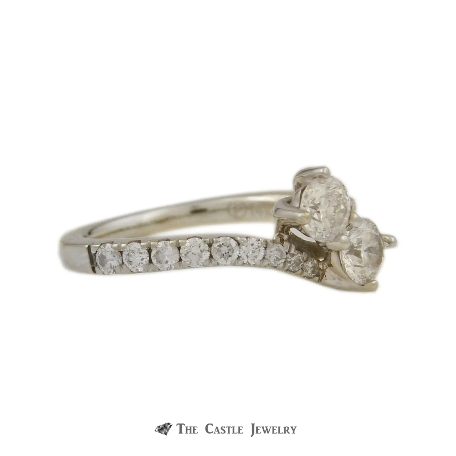 Ever Us 1cttw Double Round Brilliant Cut Diamond 2 Stone Ring w/ Diamond Sides in 14K