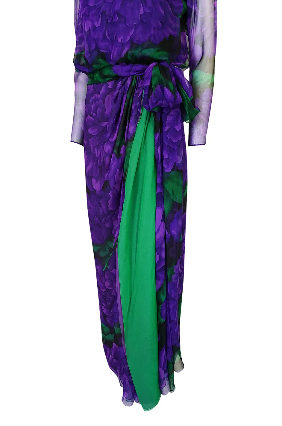 Extraordinary 1970s James Galanos Purple Silk Chiffon Demi-Couture Dress