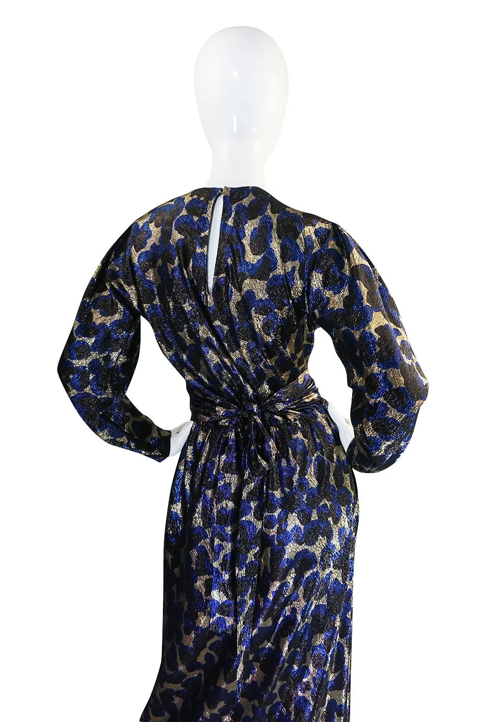 Fall 1979 Incredible Halston Gold & Blue Metallic Silk Dress