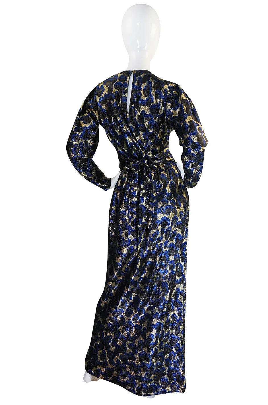 Fall 1979 Incredible Halston Gold & Blue Metallic Silk Dress