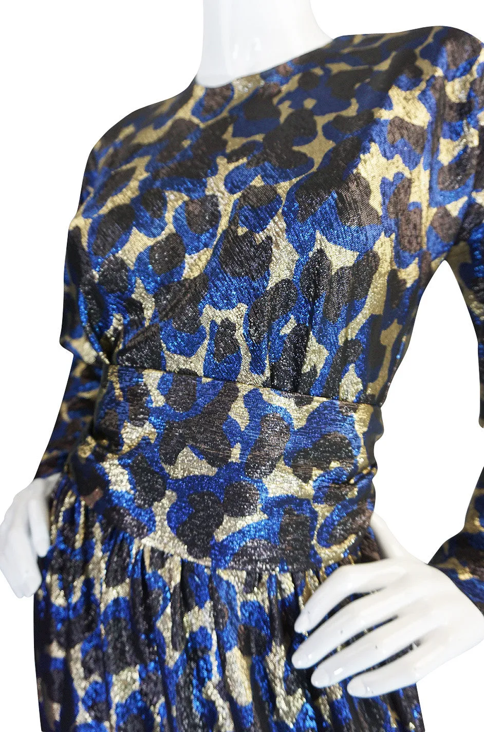 Fall 1979 Incredible Halston Gold & Blue Metallic Silk Dress