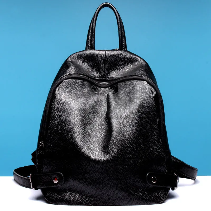 Fashion Black Genuine Leather Backpack