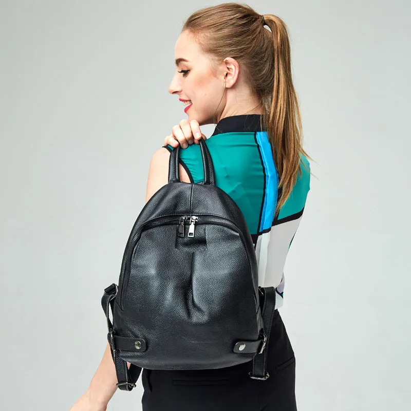Fashion Black Genuine Leather Backpack