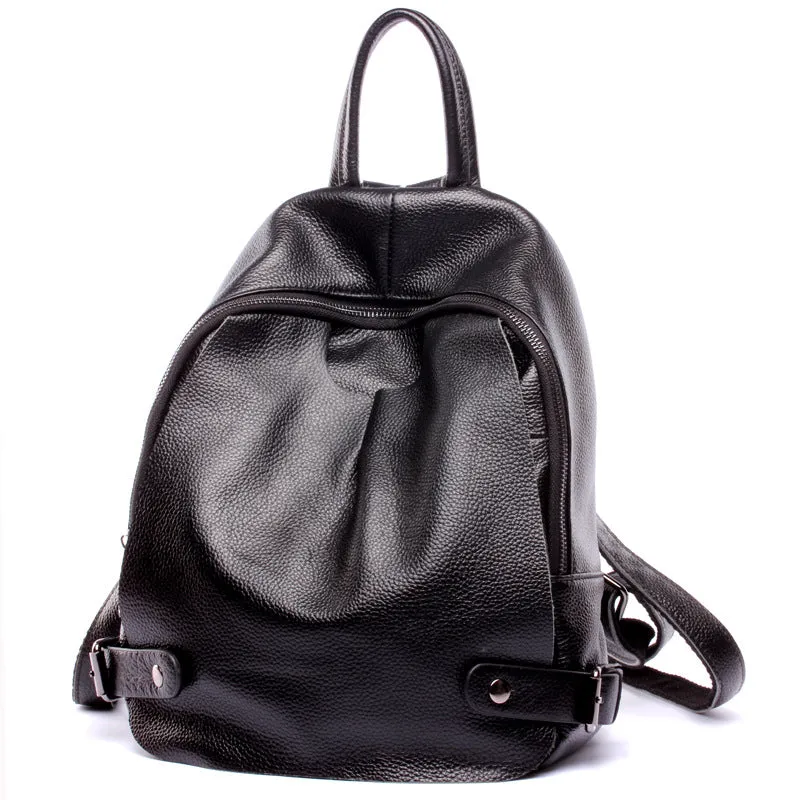 Fashion Black Genuine Leather Backpack