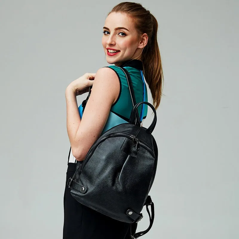 Fashion Black Genuine Leather Backpack