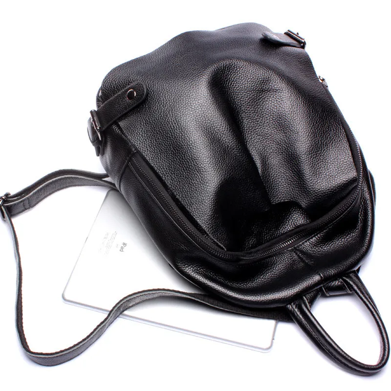 Fashion Black Genuine Leather Backpack