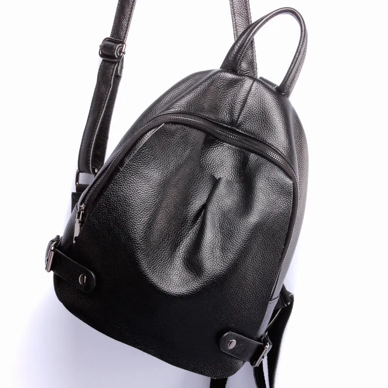 Fashion Black Genuine Leather Backpack