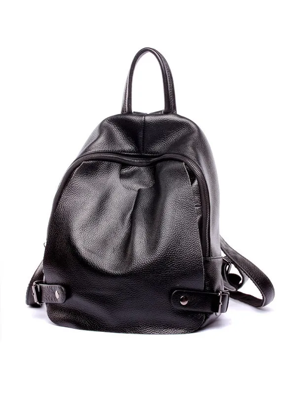Fashion Black Genuine Leather Backpack