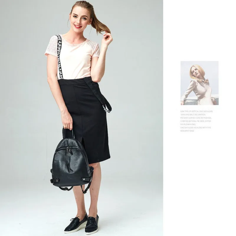 Fashion Black Genuine Leather Backpack