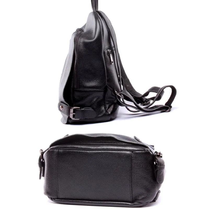 Fashion Black Genuine Leather Backpack