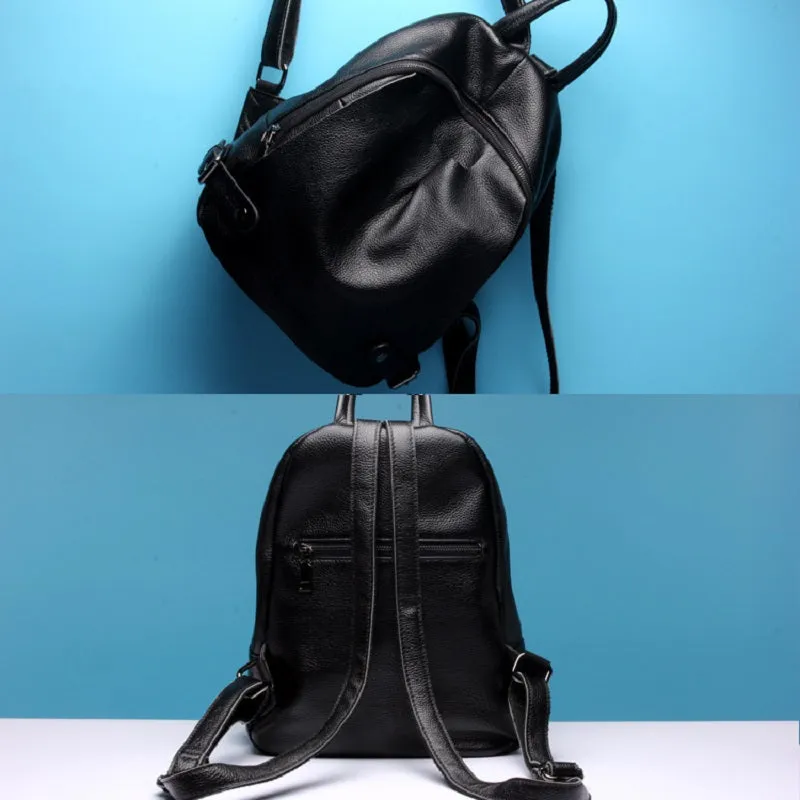 Fashion Black Genuine Leather Backpack