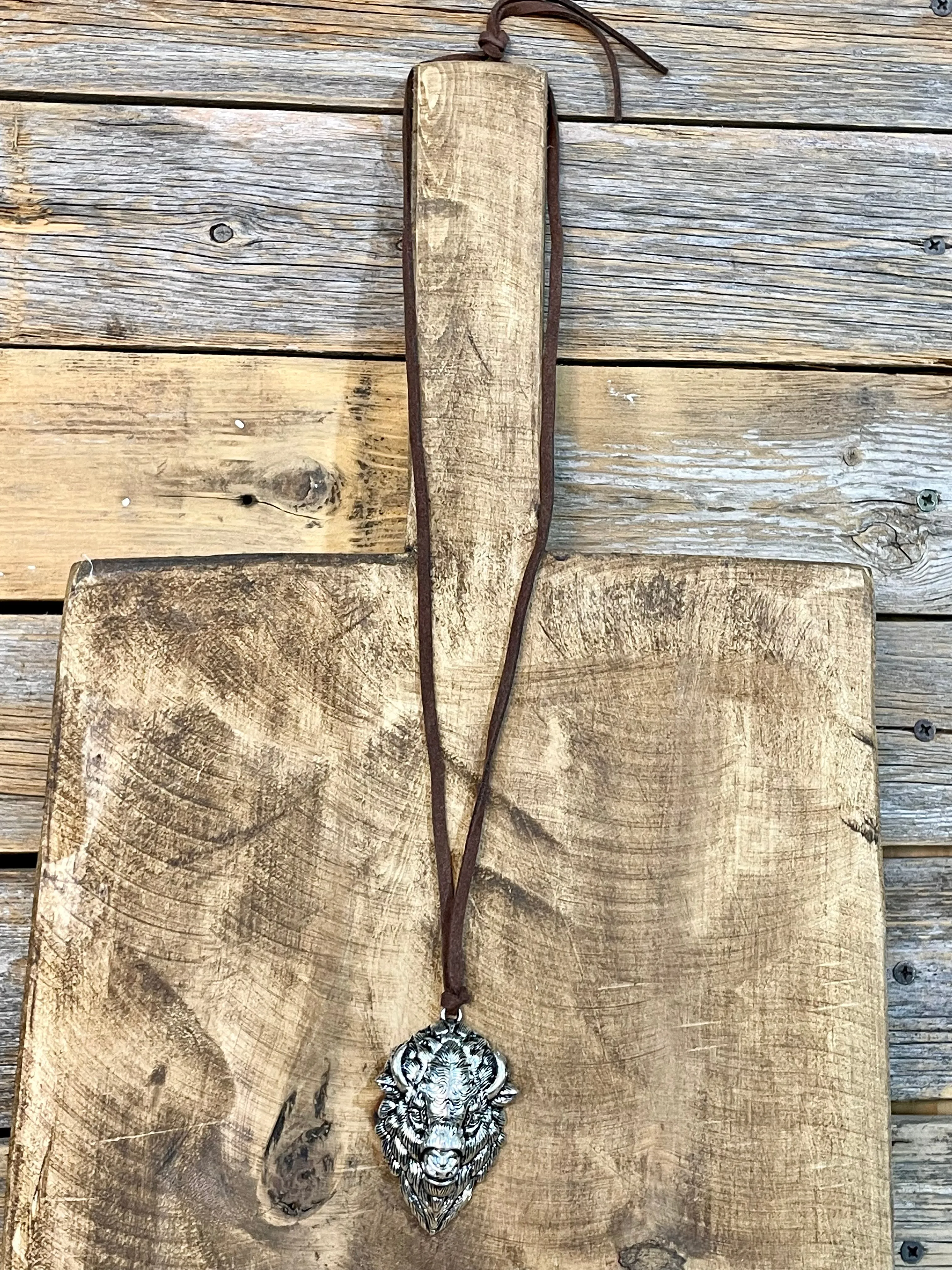 Fashion Buffalo Head Pendant on Leather - 28"