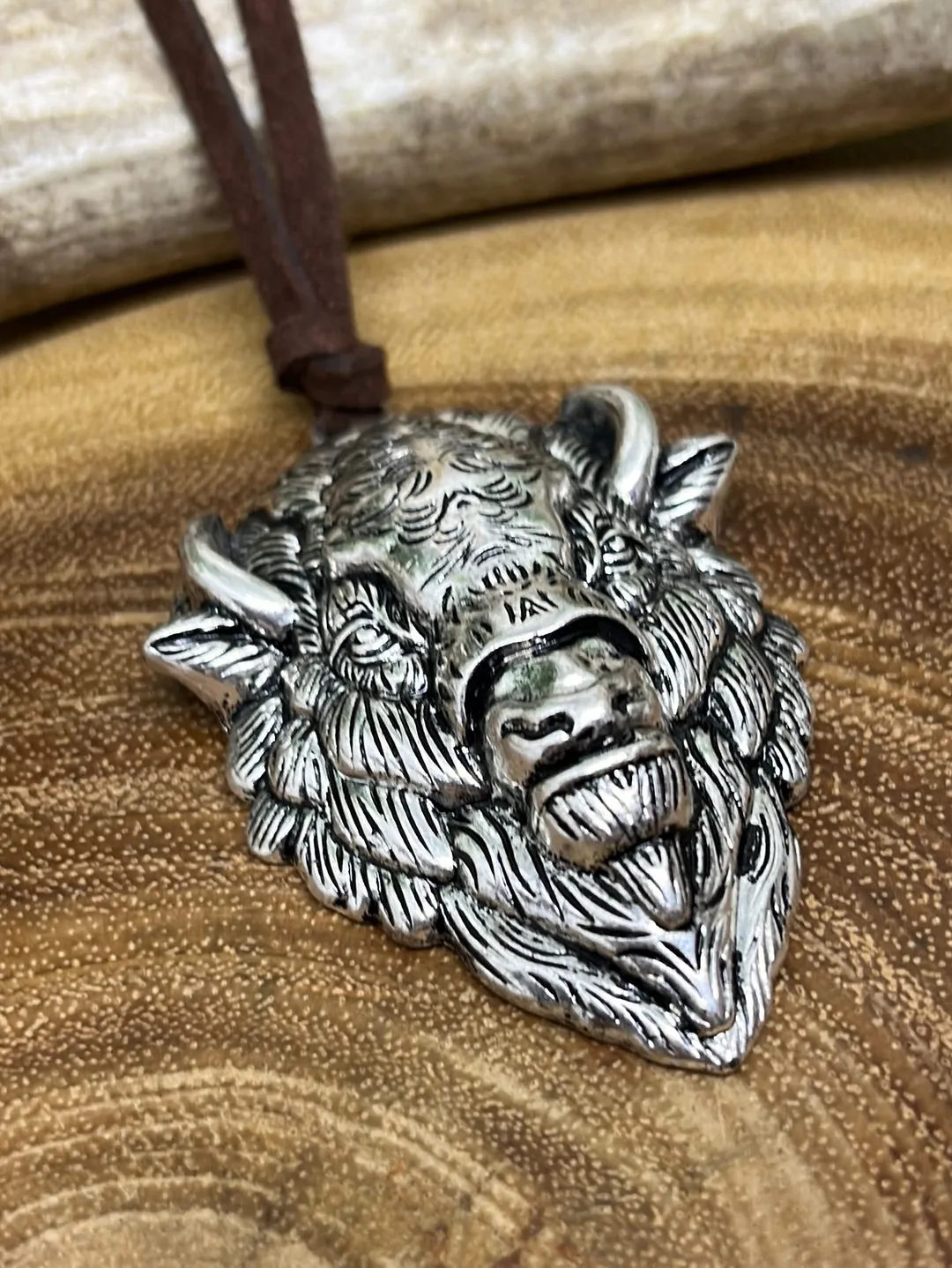 Fashion Buffalo Head Pendant on Leather - 28"
