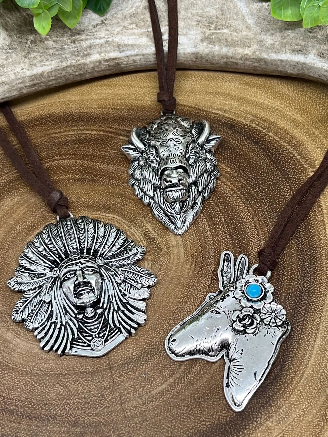 Fashion Buffalo Head Pendant on Leather - 28"