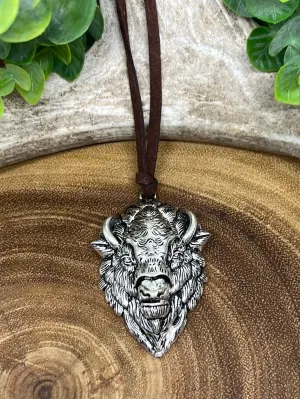 Fashion Buffalo Head Pendant on Leather - 28"