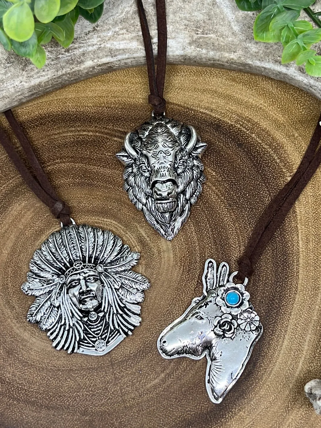 Fashion Buffalo Head Pendant on Leather - 28"