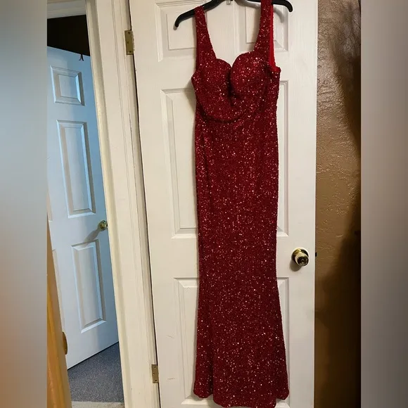 Fashion Nova Alora Sequin Maxi Dress - Red