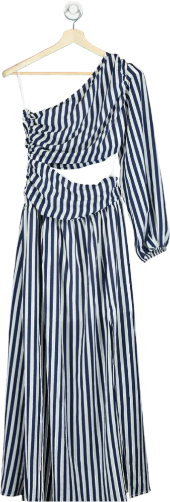 Fashion Nova Blue White Striped Asymmetric Dress UK S