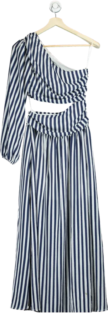 Fashion Nova Blue White Striped Asymmetric Dress UK S