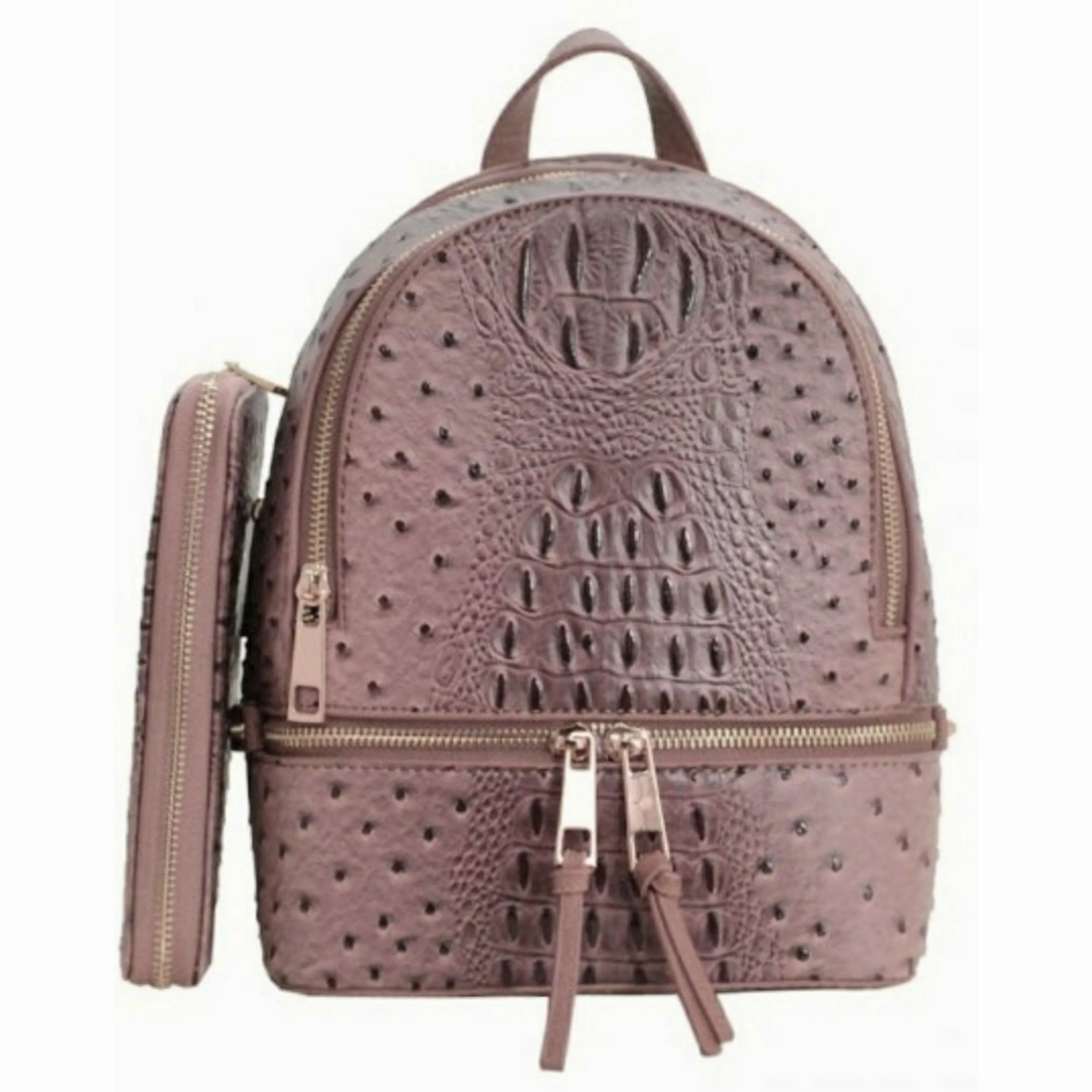 Faux Ostrich Pattern Fashion Backpack w/ Wallet