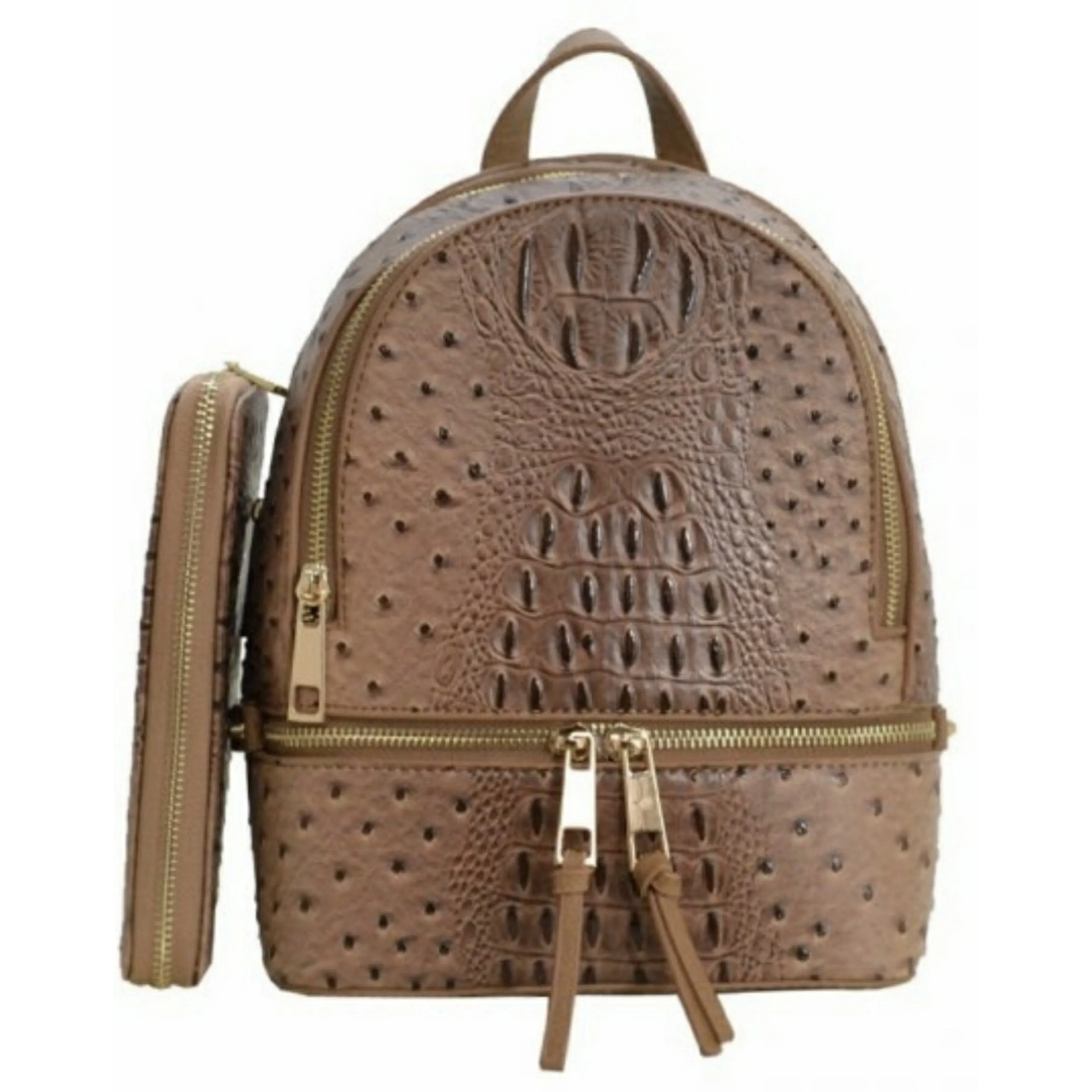 Faux Ostrich Pattern Fashion Backpack w/ Wallet
