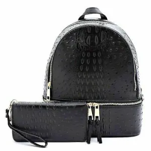 Faux Ostrich Pattern Fashion Backpack w/ Wallet