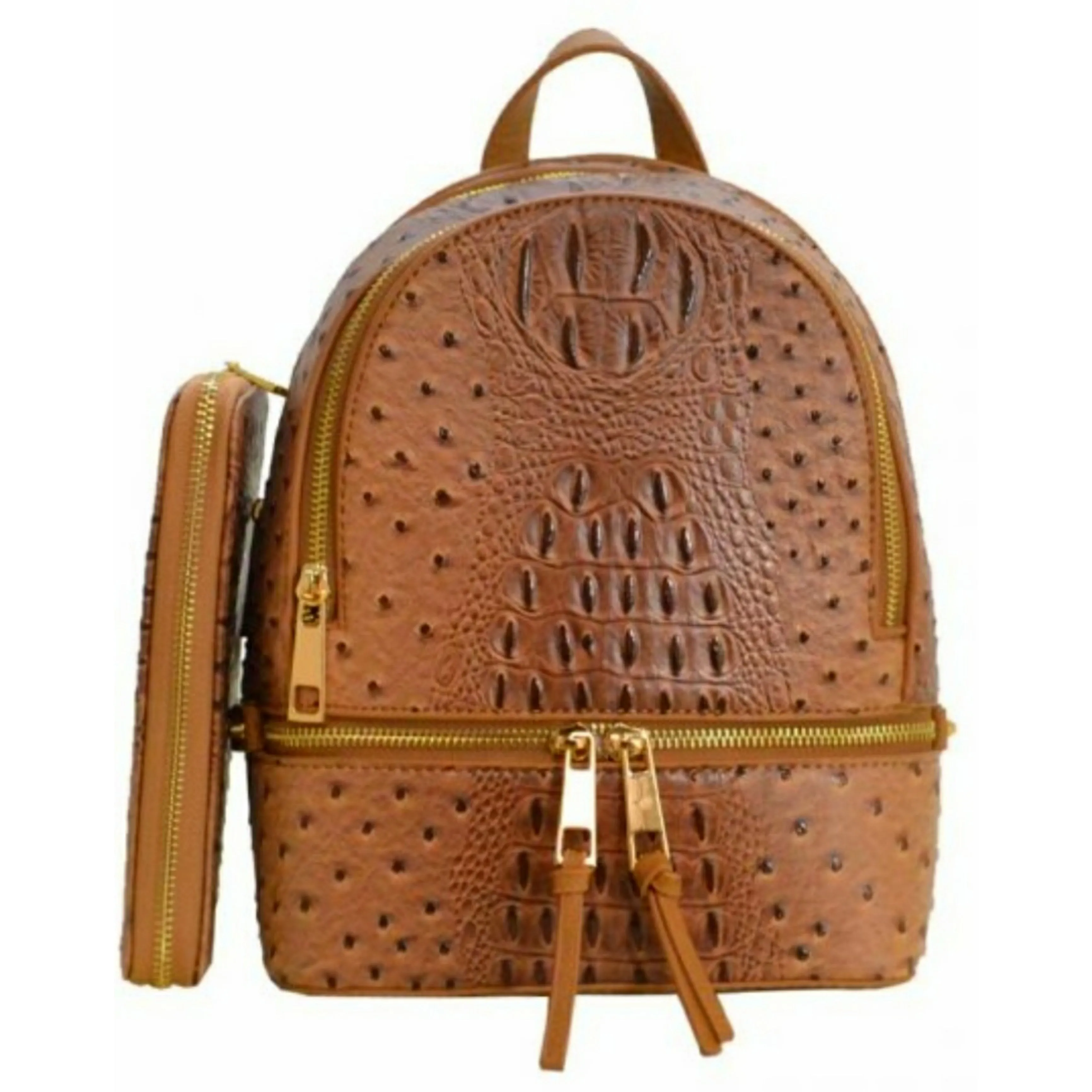 Faux Ostrich Pattern Fashion Backpack w/ Wallet