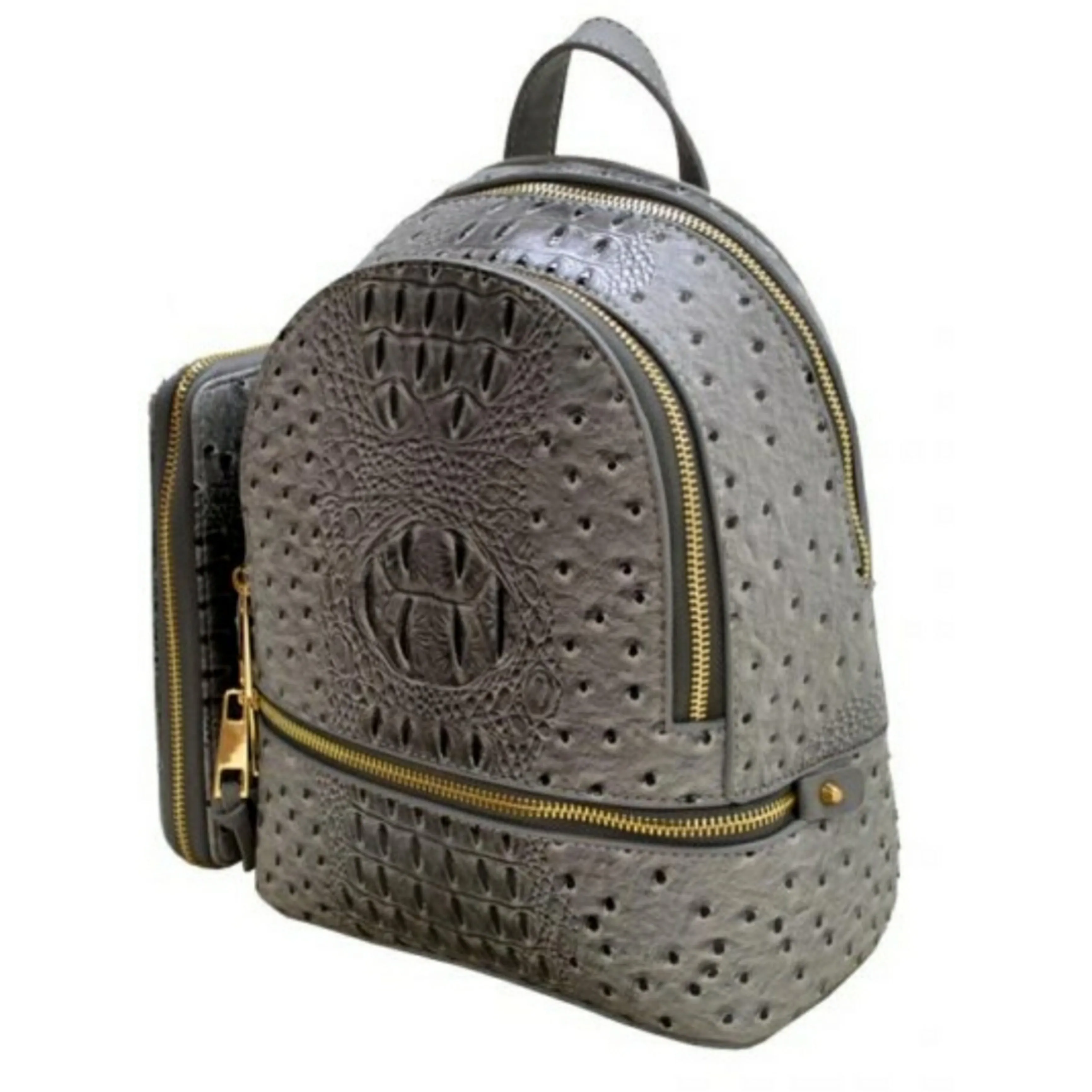 Faux Ostrich Pattern Fashion Backpack w/ Wallet