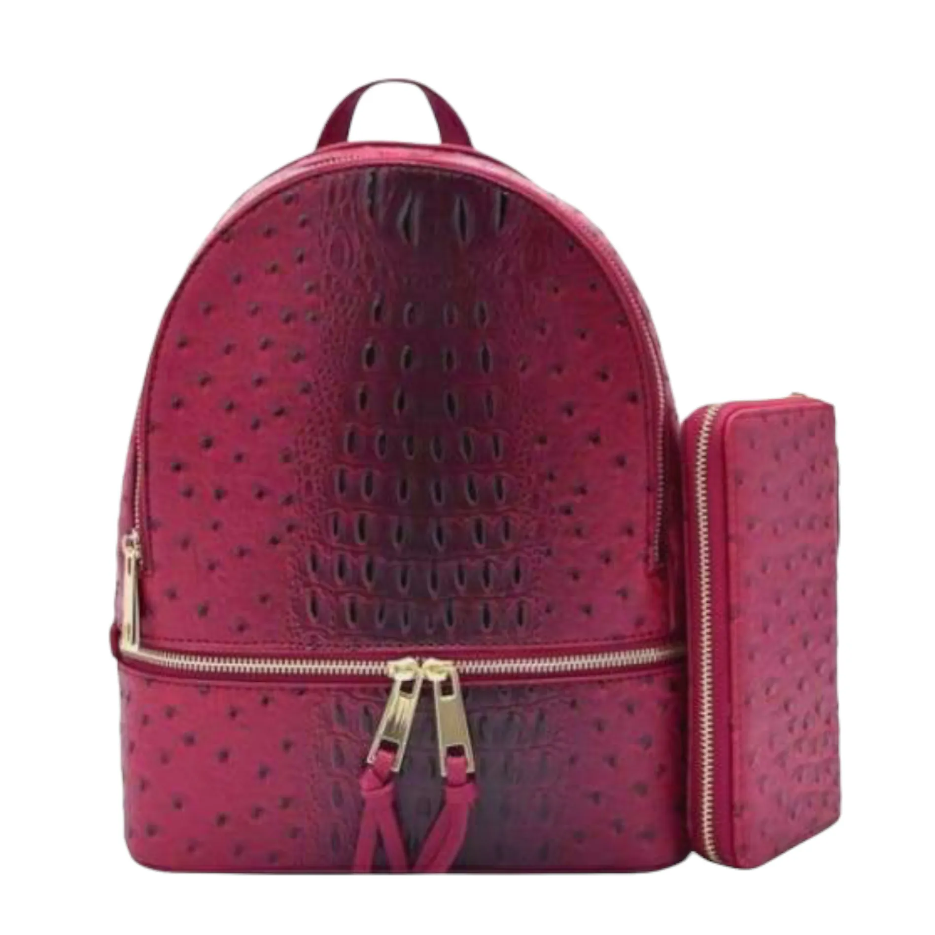Faux Ostrich Pattern Fashion Backpack w/ Wallet