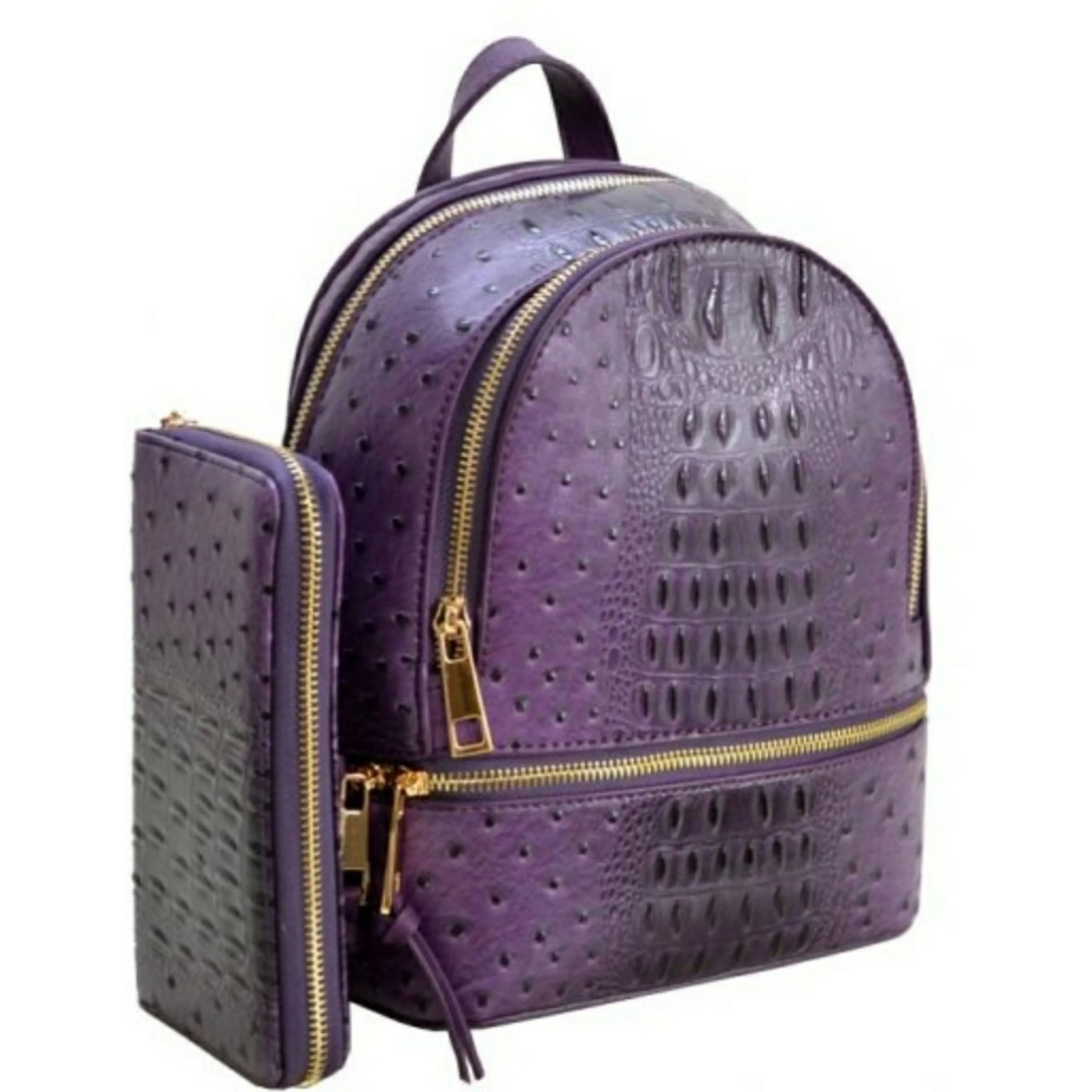Faux Ostrich Pattern Fashion Backpack w/ Wallet
