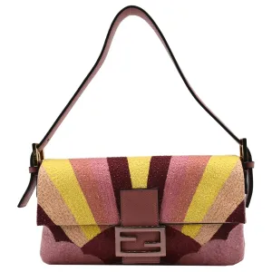 FENDI Baguette 1997 Satin Leather Shoulder Satchel Bag Multicolor