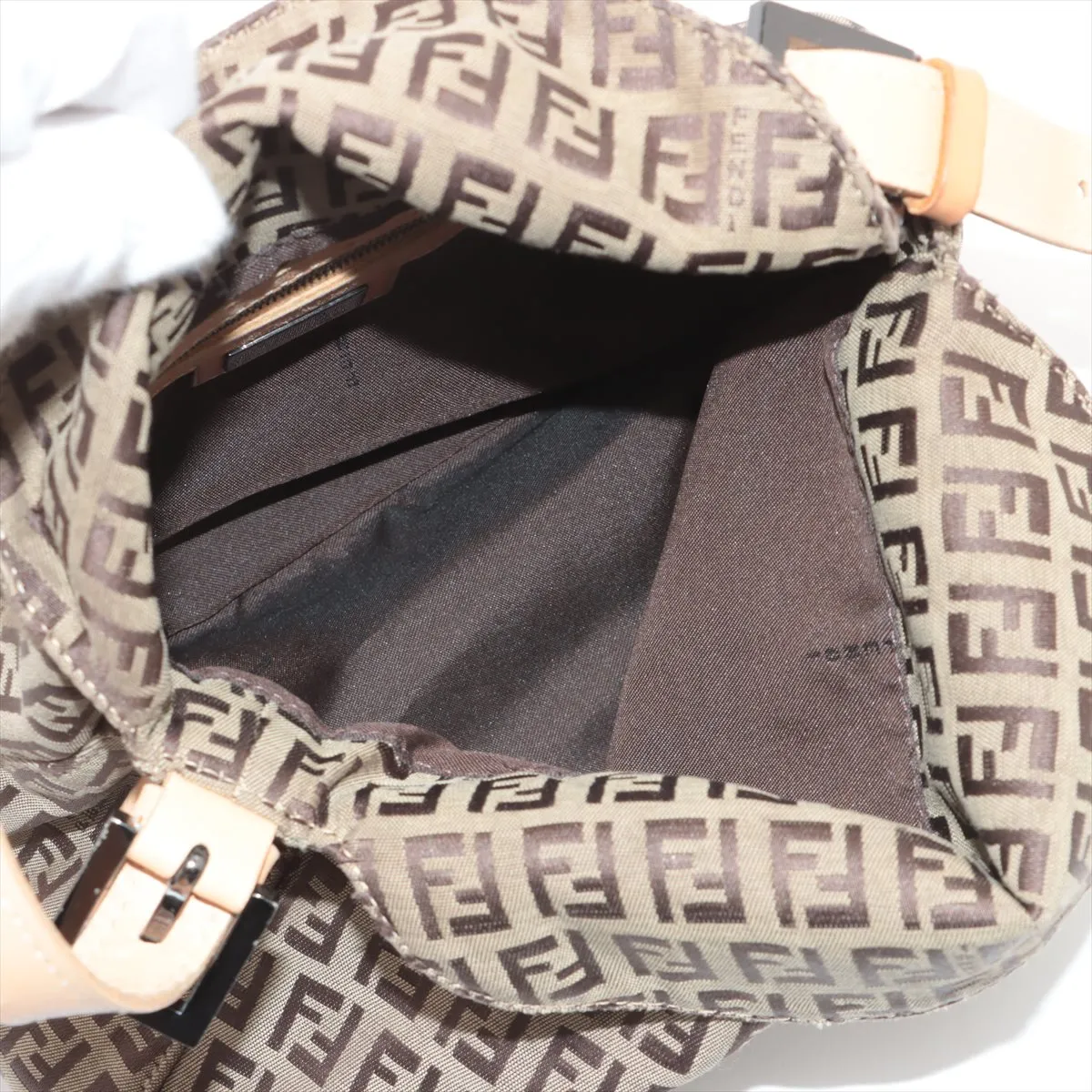 Fendi Zucchino Mamma Baguette Canvas &amp; Leather Handbag Brown  #2445