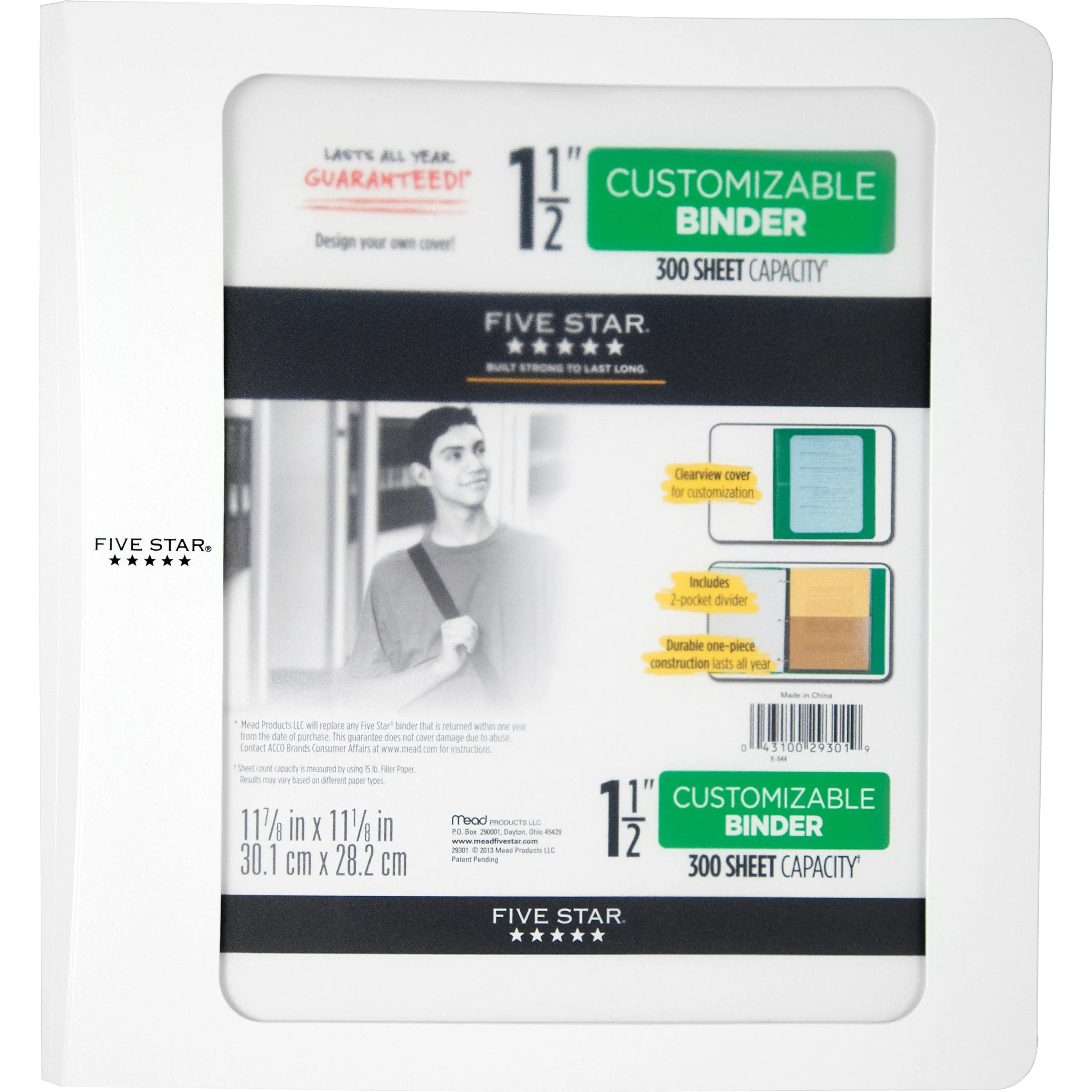 Five Star Customizable 1-1/2" D-ring Plastic Binder