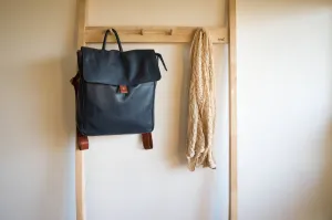 Flap Leather Backpack in Midnight Navy