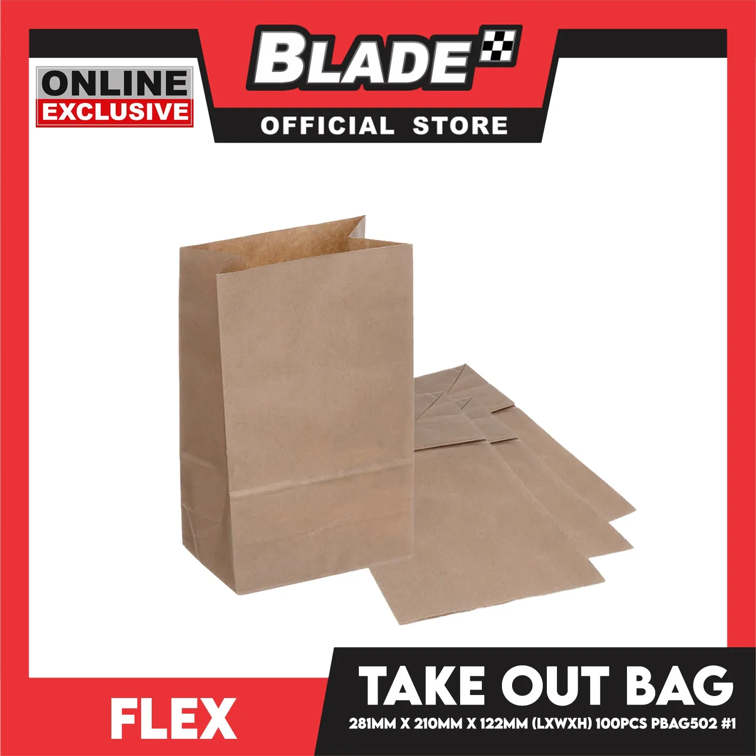 Flex Take Out Bag Paper Bags for Grocery Shopping 100pcs #1 PBAG502 281x210x122mm (LxWxH)