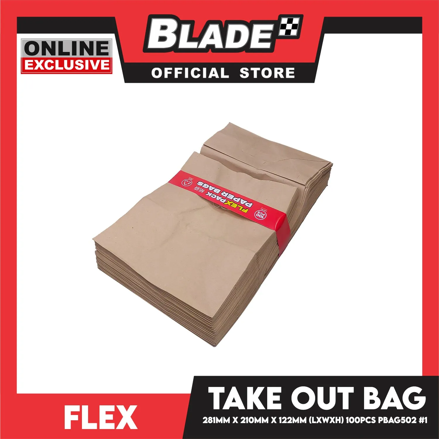Flex Take Out Bag Paper Bags for Grocery Shopping 100pcs #1 PBAG502 281x210x122mm (LxWxH)