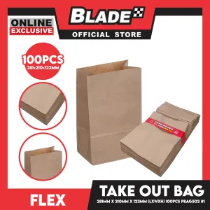 Flex Take Out Bag Paper Bags for Grocery Shopping 100pcs #1 PBAG502 281x210x122mm (LxWxH)