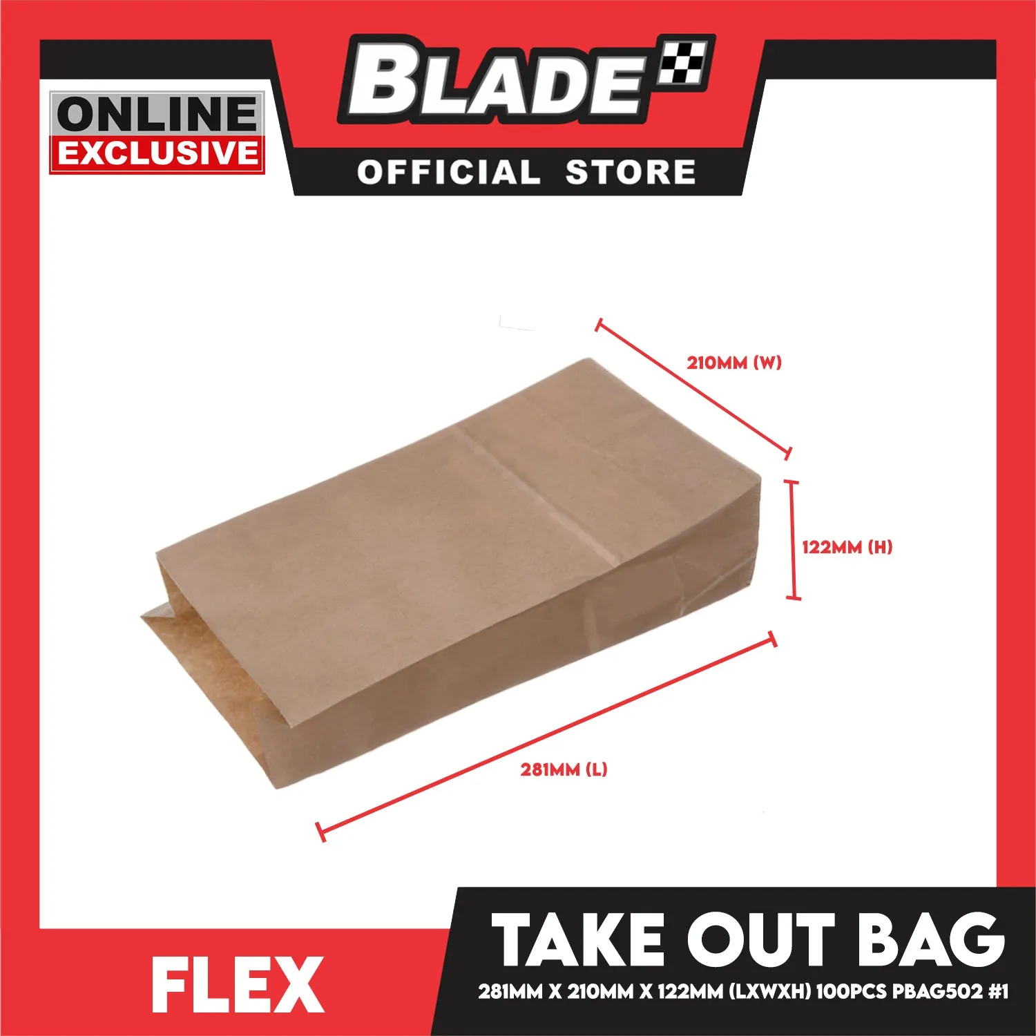 Flex Take Out Bag Paper Bags for Grocery Shopping 100pcs #1 PBAG502 281x210x122mm (LxWxH)