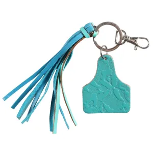 Fort Worth Ear Tag Tassel Key Ring Turquoise
