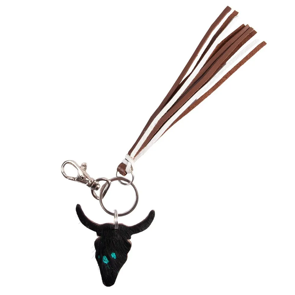 Fort Worth Long Horn Black Brown Key Ring