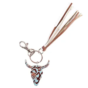 Fort Worth Long Horn Turquoise & Brown Key Ring