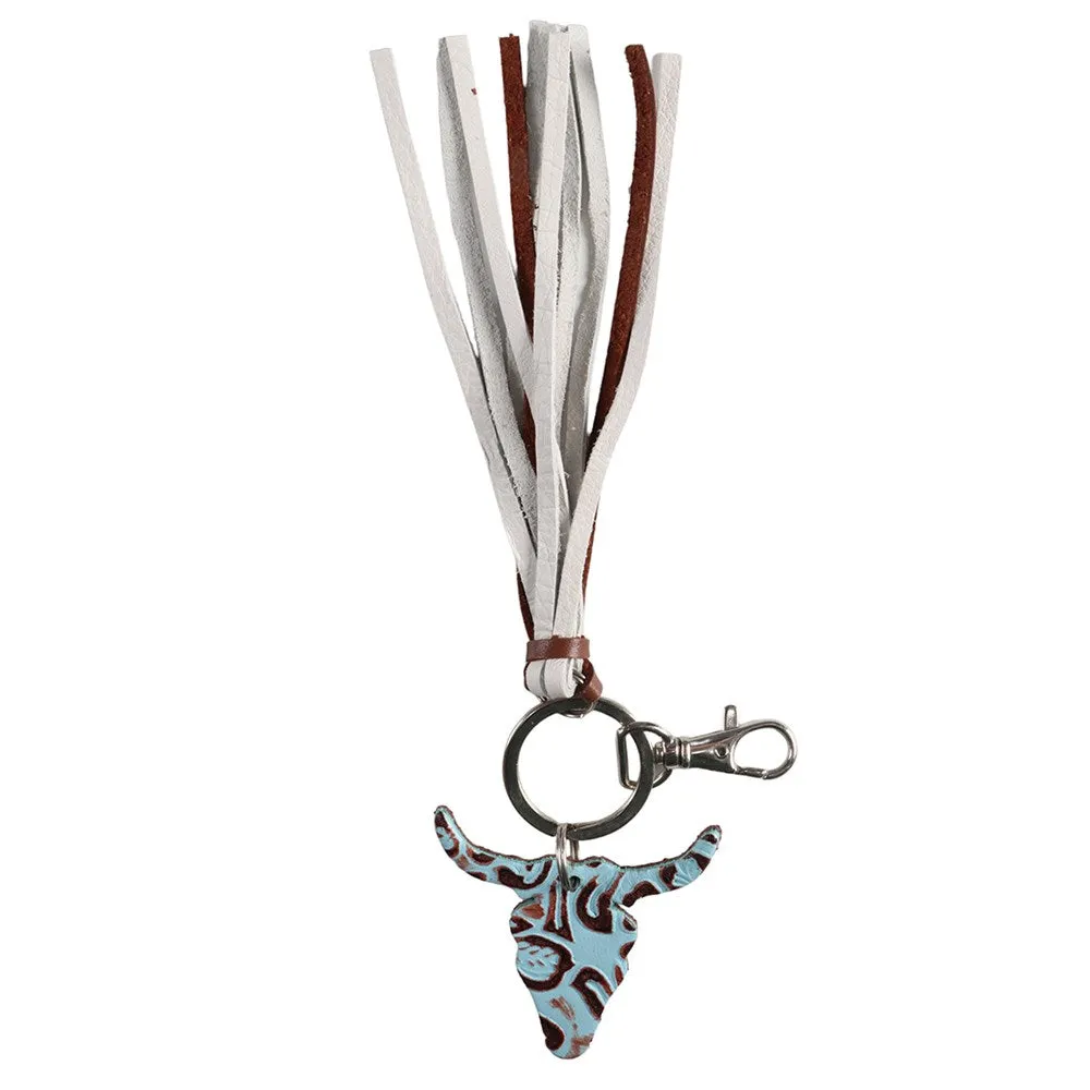 Fort Worth Long Horn Turquoise & Brown Key Ring